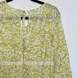 Anthropologie Tiered Puff-Sleeve Dress Small Yellow/Green (oversized)